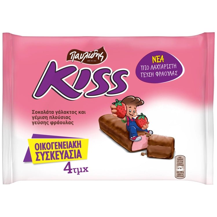 4x Kiss Schokoriegel Erdbeerfüllung (4×27,5g) Pavlidis von Pavlidis bei Araxxon  - Hochwertiges griechisches Produkt.   4x Kiss Schokoriegel Erdbeerfüllung (4×27,5g) Pavlidis από Pavlidis στο Araxxon  - Αυθεντικό ελληνικό προϊόν.